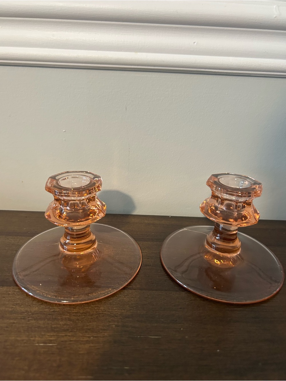 Pink Depression Glass Candlestick Holders - Set of 2